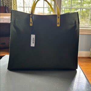 Structured green Tote with Yellow Handles